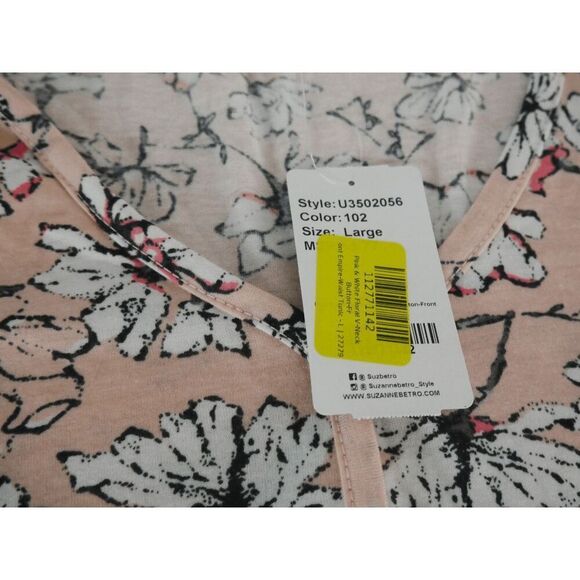 Suzanne Betro Women's Pink & White Floral V-neck Button-front Empire Waist Tunic - Picture 7 of 9